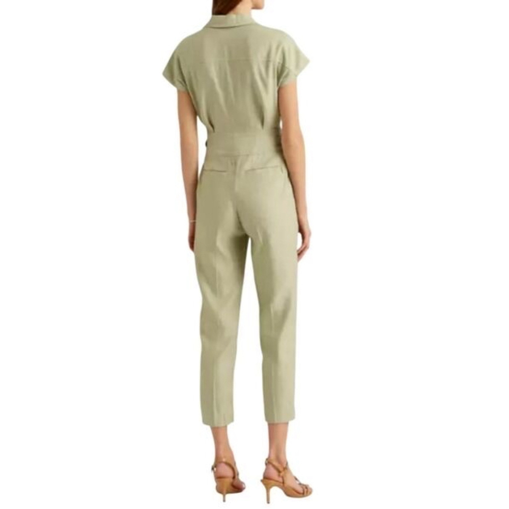 Ralph Lauren Light Green Linen Blend SS V Neck Pant Jumpsuit Size 12 - Picture 2 of 6